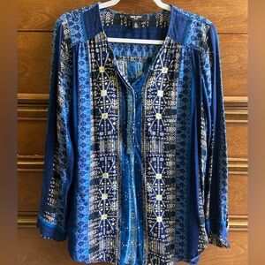 Womens NINE WEST JEANS Poseidon Blue Lucy Tunic Blouse Shirt Size XL
